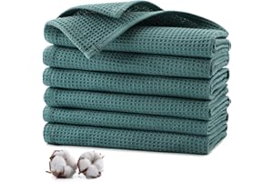 Jogoico Geschirrtücher 100% Baumwolle 6 Stück Geschirrhandtücher 35 x 35 cm Küchenhandtücher Weiche Küchentücher Saugfähig Waffeltücher Maschinenwaschbares Geschirrtuch Trockentücher - Dunkelgrün