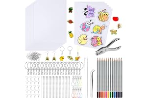 Ainiv krympfilm gör-det-själv material packset, 201 st Krympplastark, Magic Plastic Kit innehåller 10 transparenta, 5 mönstra