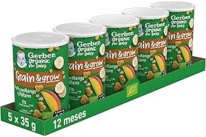 Gerber Organic Snack Maíz y Avena con Mango, desde 12 meses, 5 Latas de 35 g