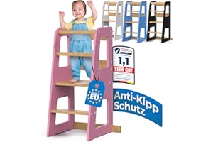 Schwanfeld® Learning Tower from 1 Year [Anti Tilt Protection] – Includes Mounting Accessories – Montessori Learning Tower Made of Certified Solid Wood (up to 50 kg) – Learning Tower 3 Levels (Height