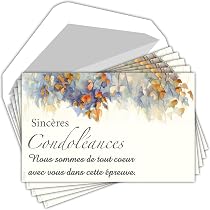 10 Cartes Remerciement Deuil - Condoléances Format A6 - Avec Enveloppes - Design Sobre