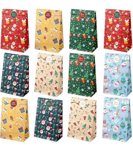 Sachets Cadeau Noël Kraft (50 Pièces) – 18×13 Cm Avec Autocollants De Fermeture