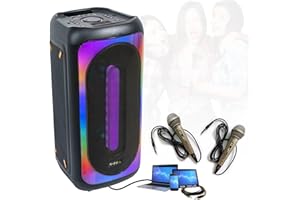 MOOVING LIGHT & SOUND - Pack Karaoké Enceinte Bluetooth Portable 500W Ibiza MERCURE50 LED USB SD TWS - 2 Micros Filaires Mooving