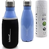Freiwerk, Thermos a doppia parete, in acciaio inox, doppia parete, con custodia in neoprene, custodia protettiva, bottiglia d