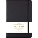 Dotted Notebook - Bullet Grid Hardcover Journal, Dotted Journal with 124 Numbered Pages, Black Smooth Faux Leather, 13x21.5cm