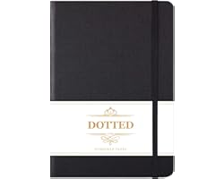 Dotted Notebook - Bullet Grid Hardcover Journal, Dotted Journal with 124 Numbered Pages, Black Smooth Faux Leather, 13x21.5cm