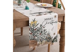 DECORMOMMT Runner da Tavola Natalizio 40x140 Bacche Di Agrifoglio Decorazioni Natalizie Beige invernale Decorazione del tavolo da cucina della fattoria Stagionale Vacanza Rustico Burlap Dining Decorations