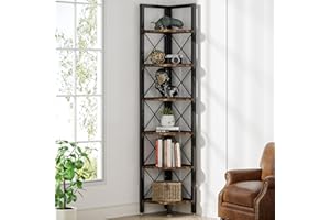 Tribesigns Étagère d'angle rustique à 6 niveaux, petite bibliothèque d'angle de rangement pour plantes, salon, bureau à domicile, cuisine, petit espace