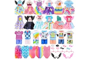 Miunana 29 Fashion Doll Clothes and Accessories Outfits for 6 Inch Dolls = Dresses Tops Pants Swimsuits Shoes Glasses Hangers for 15 cm Dolls