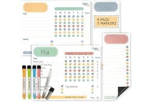 OYSTER&POP Magnetic Chart Set for Multiple Kids & Adults - Fine Tip Markers - Dry Erase Refrigerator Boards - Reward Good Behaviour & Responsibility - Organise The Family (Pastel)