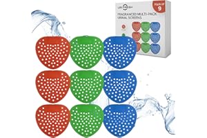 URI-FRESH Uri-Basics Urinal Mats, Urinal Screen, Splash Mats with Gloves - Urinal Deodorizer for Men's Bathroom & Restroom - Long-Lasting Fragrance, Fits Most Top Urinal Brands - 3 Colors, 9 Pieces