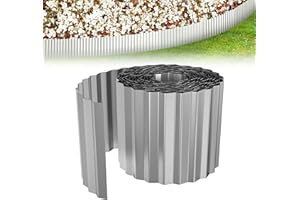 XMTECH Gewellte Rasenkante 10m, Beetbegrenzung aus Metall, verzinkt, flexibel, Beeteinfassung Beetumrandung, Beetbegrenzung für Hochbeete, Baumumrandungen, 15cm hoch, Silber
