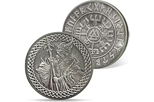 AtSKnSK Pièce de monnaie viking - Arbre de vie - Odin - Loup Odin - Corbeau viking - Pièce commémorative - runes nordiques - Symbole de guerrier - Amulette viking - Cadeau pour homme et femme (loup
