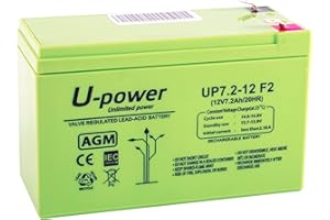 U-Power Batterie Plomb AGM 12V 7.2Ah F2 6,3mm