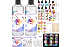 TEGOVE Resine Epoxy Transparente,Resine Epoxy Kit 1200ml,Pigment de résine,Paillettes,Feuille d'or pour la Fabrication de Bijoux en Cristal Pendentif Bracelet