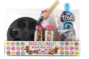 DEVON CERAMICS LTD Premium MINI Doughnut Making Kit with Cast Iron Pan, Doughnut Mix, Chocolate Sauce & Sprinkles. Makes approximately 24-28 homemade doughnuts.