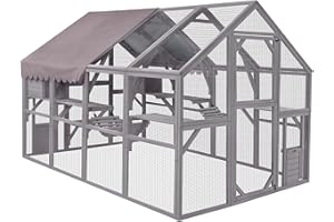 Aivituvin Duży wybieg dla kotów, drewniane schronienie, Catio, na zewnątrz, domek dla kota ze spacerami, osłona dachowa