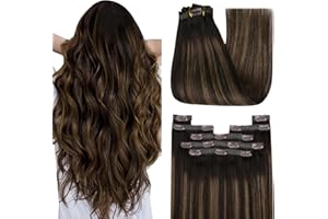 [Customer Favorite]YoungSee Clip in Hair Extensions Real Hair Dark Brown Mix Medium Brown Highlight Brown Balayage Real Hair Extensions Clip in Human Hair Clip in Balayage Hair Extensions 120G 14In 7P