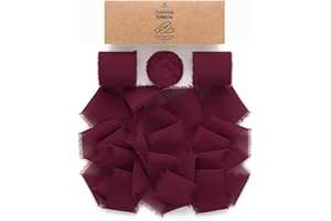Vitalizart Nastro di Chiffon Setoso Rosso Borgogna, Fatto a Mano con Frange, Totale 3,8 cm x 19,2 m, Nastro in Tessuto per Inviti a Nozze, Bouquet da Sposa, Regali, Confezioni, Fai da Te