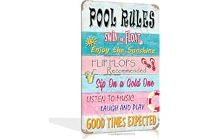 AHZFOX Pool Rules Sign Funny Vintage Metal Signs Retro Wall Decoration Tin Sign 8 X 12 Inch Indoor/Outdoor Swimming Pool Decorations