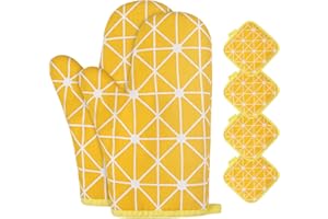 AUAUY Guanti da Forno, Presine e Guanti da Barbecue, Addensare Guanti da Forno a Microonde, Presine da Cucina Morbida in Cotone per Arrostire, Cuocere, Grigliare, Cuocere al Forno (Giallo)