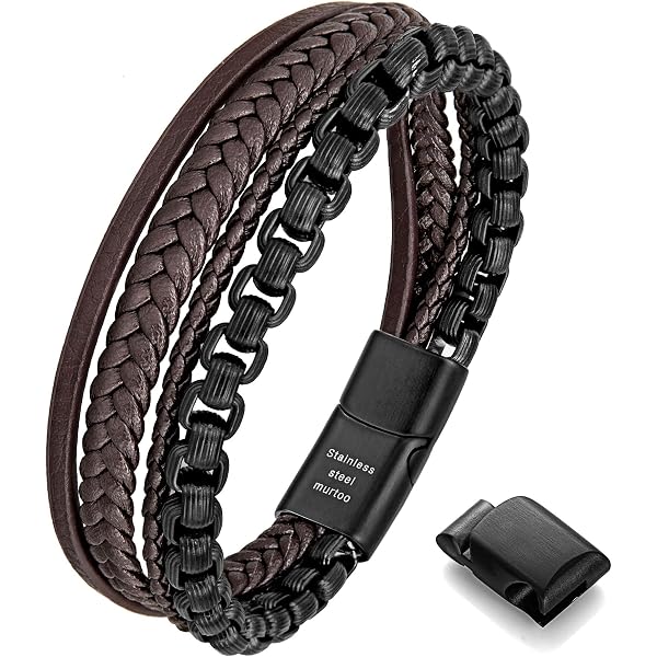 Pulsera Para Hombre De Cuero Y Piedra Natural – Cierre Magnético, Diseño único Y En Caja De Regalo