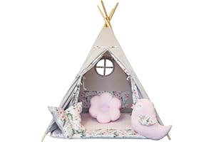 Izabell Kinder Spielzelt Teepee Tipi Set für Kinder drinnen draußen Spielzeug Zelt Indianer Indianertipi mit Fenster Tipi mit Zubehör Tipizelt Garden
