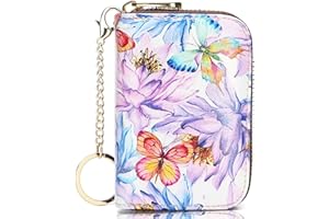 APHISON Credit Card Holder for Women Card Case RFID Blocking Ladies Cute Cartoon Artistic Coin Purses Small Wallet Pouch for Girls/Kids 10 Card Slots Gift Lilac Butterfly