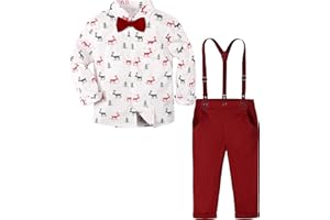 mintgreen Baby Boy Outfits 4pcs Set Kids Christmas Gentleman Suit Suspenders Shirt 1-6 Years