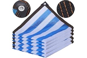 OTIGA White Blue Stripes Shade Net 75% Block Uv Cloth,Greenhouse Covers Sunblock Cloth Mesh Tarp,Black Outdoor Sun With Grommets Fit,Use In Greenhouse Garden Flower Plant 2mx3m/6.6ftx9.8ft)