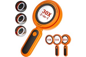 MOJINO Loupe de Lecture, X30 X10 Loupe Eclairante avec 3 Niveaux De Luminosité Et 21 LED D'Éclairage, Loupe Grossissante pour La Lecture, Inspection, Artisanat, Exploration, Carte (Orange)