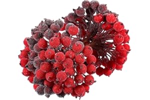 Tatuo Künstliche Bereifte Holly Beeren Gefälschte 12 mm Mini Weihnachten Frucht Beeren Blume Deko (Rot und Dunkelrot, 400)