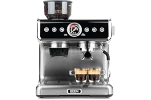 BEEM ESPRESSO-GRIND-PROFESSION caffettiera con macinino, programmabile | 2 termoblocchi per la preparazione simultanea di espresso e schiuma di latte | macinino a cono con 30 impostazioni