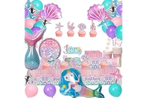 ASZAUI 121 Stück Meerjungfrau Geburtstag Deko für 20 Gäste, Geburtstagsdeko mädchen,Meerjungfrau Partygeschirr Set ,Meerjungfrau Party Kindergeburtstag Set für Meerjungfrauen Deko Kindergeburtstag