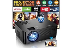 Beamer, 5G WiFi Bluetooth Native 1080P Beamer [Projector Screen Included], Roconia 12000LM Full HD Movie Projektor, 300 '' Display Unterstützung 4K Video, Kompatibel mit Smartphone/Laptop/TV Stick