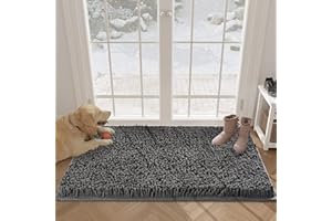 POWINSUN Soft Chenille Water Absorbent Door Mat Indoor, Traps Mud and Moisture, for Muddy Shoes & Dog Paws, Durable Backing, Washable, Rug Door Mat for Entry, High Traffic Areas (36''x24'', Dark Grey)