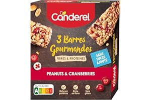 CANDEREL SUGARLY CANDEREL - Canderel Barres Gourmandes Peanuts & Cranberries– Riches en Fibres et Protéines, Sans Gluten et Sans Sucre Ajouté | 3 X 31g