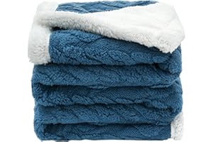 ‎AMO NENES Decke Sofa Kuscheldecke 100x150cm Sofadecke Kleine Doppelgesicht Extra Weich, Flauschige Fleecedecke Bettdecke, Wohndecke kuscheldecken Lammdecke Gestreifte, Sofa Bett Überwurfdecke Warme Tiefseeblau