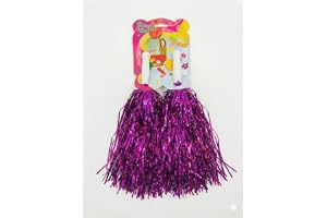 Metallic Purple Cheerleading Pom Poms with Baton Handle (Pack of 1) (1 Pairs) - Foil Streamer Spirit Poms for Sports Games, School Events, Dance Team, Party Favors, and Costume Accessories (1)