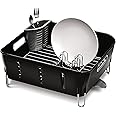 simplehuman KT1105 Compact Dish Rack, Drainer for Kitchen, 360º Swivel Spout, Easy to Clean, Coated Steel Wire, Cutlery Holder, Rustproof, Black Plastic, W 37.1cm x H 17.2cm x D 32.8cm