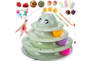 Vealind Cat Toys Bundle 21 PCS Kitten Toy for Indoor Cats Roller Balls Interactive Fun Roller 4 Level Cat Tower for Exerciser Wand Kitty Toy Set (Green)