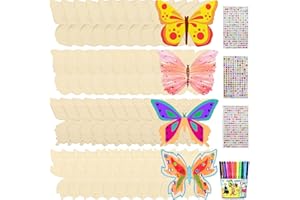 MECCTUCK 40 sztuk zestaw do majsterkowania dla dzieci, motyle, krążki drewniane, krążki, motyle, wycięcia, niedokończone, z diamentami, pisaki akwarelowe, dla dzieci, dekoracja "zrób to sam"