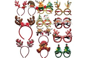 Adorling 6 diademas de Navidad y 6 vasos de Navidad divertidos de reno, diadema para el árbol de Navidad, Regalos y Decoración para Navidad Ideas Para Regalar, Detalles Navidad Accesorios Adultos