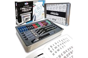 Zieler Ultimate Calligraphy Pen Set – 32-piece Gift Tin Set ● 4 Soft Grip Calligraphy Pens ● 5 free-flowing Nib sections ● 20 Ink cartridges ● Ink convertor ● with Calligraphy Starter Guide