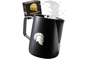 Barista Legends® - Bricco per latte in acciaio inox nero opaco, 1000 ml, con beccuccio speciale per una perfetta schiuma di latte, rivestimento in teflon (nero, 1000 ml)