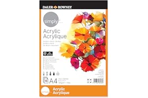 Daler Rowney Bloc Encolado ideal para Acrílico DALER ROWNEY Simply, de Formato 21 x 29,7 cm, con 16 Hojas de Papel de 190 g/m2 de Grano Fino
