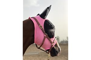 TGW RIDING Masque anti-mouches pour cheval super confortable avec oreilles (taille M, rose clair)