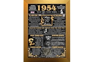 Aryllis A4 Framed 70th Birthday Print, The Year You Were Born - 1954, Manufactured in the U.K., Birthday Gift for 70 Year Old - Gold Frame