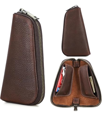 Boite A Cigare Étui à Pipe En Cuir Véritable - Pochette De Rangement Portable Pour 1 Pipe Et Accessoires Fumeur - Fermeture Éclair Cuir Véritable Rangement