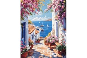 DAERLE Dipingi con i Numeri per Adulti Mare di fiori, Kit di Pittura acrilica Fai-da-Te per Adulti Principianti Facile su Tela, Strada dei fiori, Decora la casa Regalo 40x50cm Senza Cornice